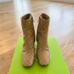Sam Edelman Beige Croc-Embossed Ankle Boots